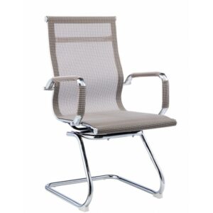 Chaise de visitantes Nelsson, respaldo de malla marrón, base cromada