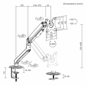 Bras écran simple Brateck à assistance par ressort entrée de gamme – LDT63-C012