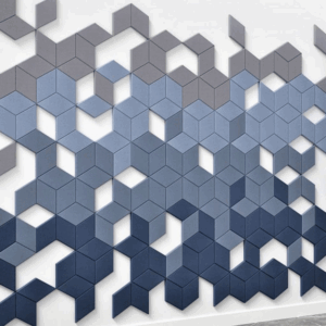 Decorative acoustic panel in custom-shaped PET polyester
