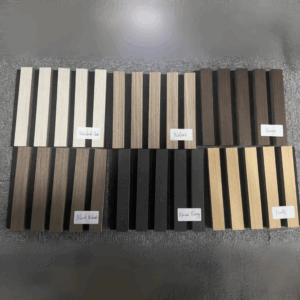 Acoustic wooden wall panel with PET backing