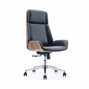 Silla de oficina Pleven de cuero con estructura de madera curvada - respaldo alto