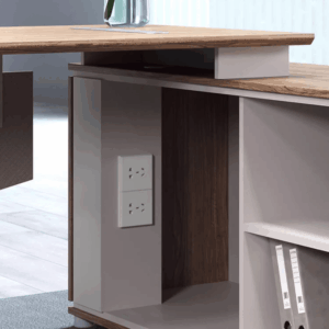 Bureau de direction Canberra-B compact en bois de noyer avec caisson latéral