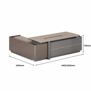 Bureau de direction Wellington-B grand format en bois avec retour et caisson