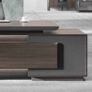 Bureau de direction Tarawa grand format en bois avec retour et caisson – finition luxe