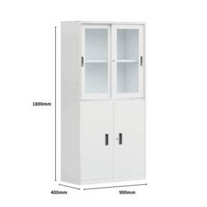 Armoire de rangement de bureau Thimphu en acier à 4 niveaux avec portes vitrées