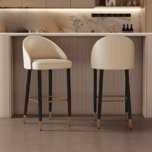 High bar stool Trieste in wood and padded leather