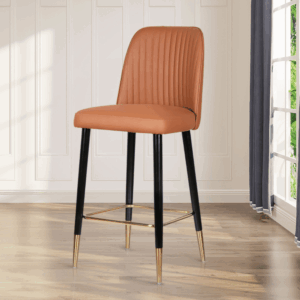 Bar high chair Udine in wood and padded leather
