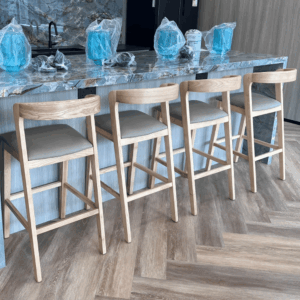 High bar stool Terni in wood and leather - minimalist design