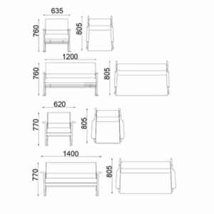 Two-seater fabric Line lounge sofa