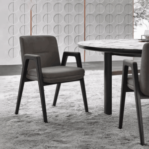 Alexie solid wood and fabric dining chair with armrests