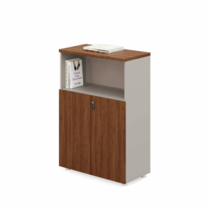 Armoire de rangement Leonardo-B en bois à 2 portes avec étagères ouvertes