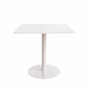 Adriano square dining table in sintered stone with metal disc base