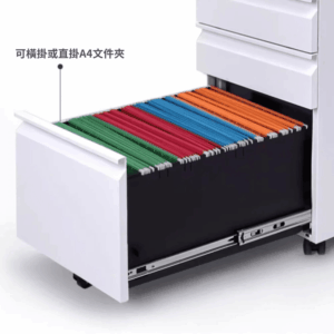 Caisson mobile latéral Davide-CB en acier à 3 tiroirs avec étagère ouverte