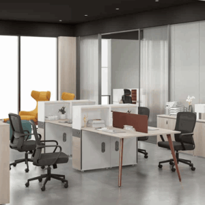 Desk workstation Kaalmar-C with metal frame and high partition