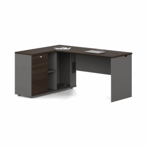 Desk Kiruna2-D in wood in L shape with pedestal
