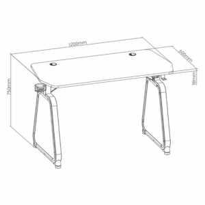 Bureau gaming Brateck GMD12-1D avec pieds en verre et éclairage RGB