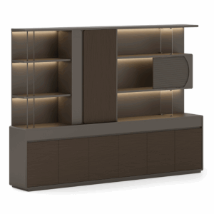 Bibliothèque de rangement Nyon-B en bois de noyer