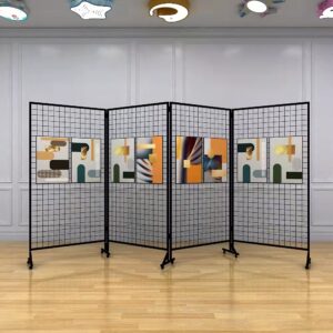 Modular metal display grid on wheels