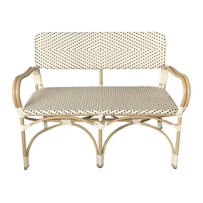 Banc bistrot extérieur Parisien – 2 personnes – Crème et Noir – Rotin