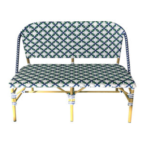 Banc bistrot extérieur Alésia – 2 personnes – Bleu et Blanc – Rotin
