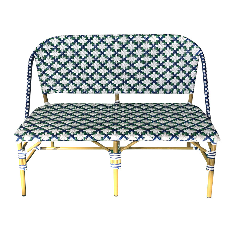 Banc bistrot extérieur Alésia – 2 personnes – Bleu et Blanc – Rotin