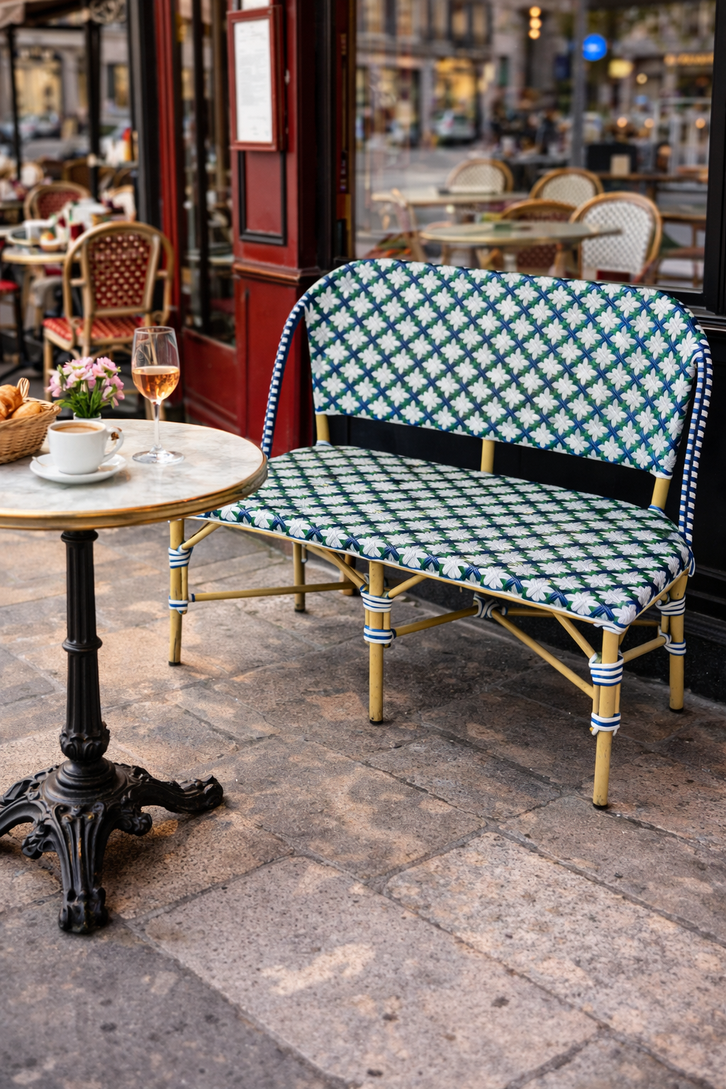 Banc bistrot extérieur Alésia – 2 personnes – Bleu et Blanc – Rotin – Image 2