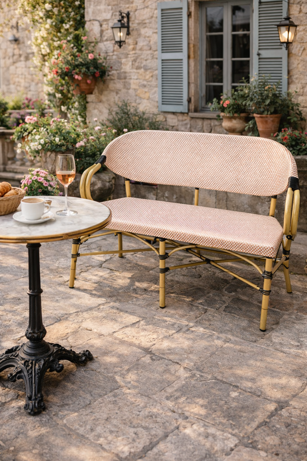 Banc bistrot extérieur Bel-Air – 3 personnes – Beige – Rotin – Image 2