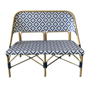 Banc bistrot extérieur Boissière – 2 personnes – Bleu et Blanc – Rotin