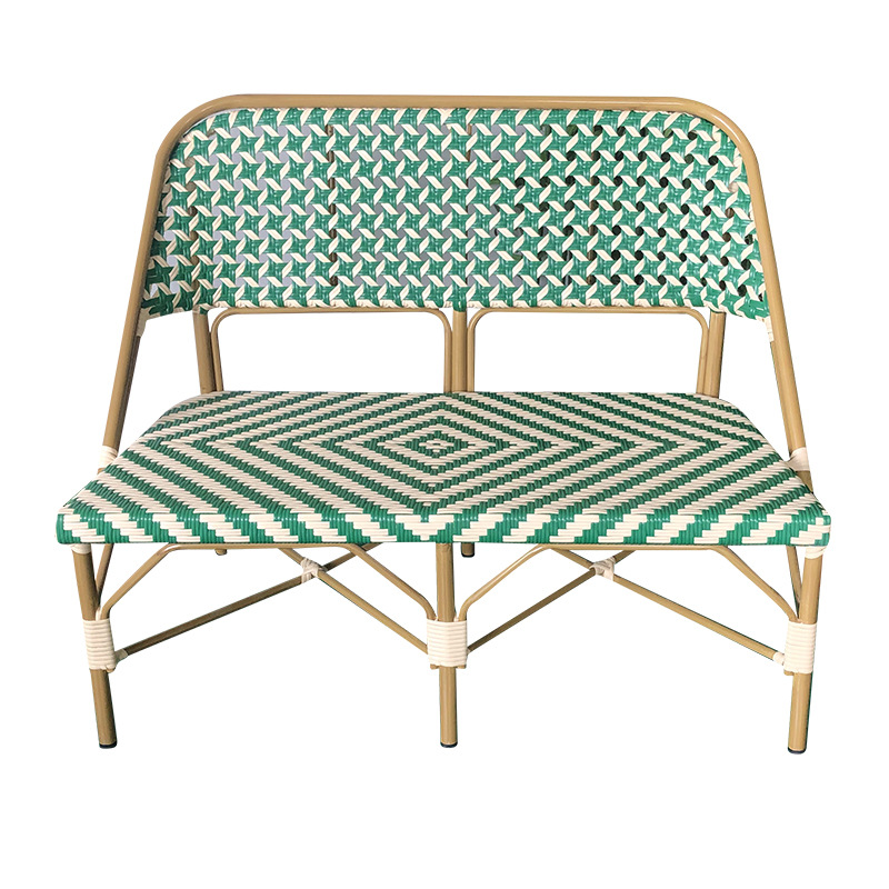 Banc bistrot extérieur Austerlitz – 2 personnes – Vert et Beige – Rotin