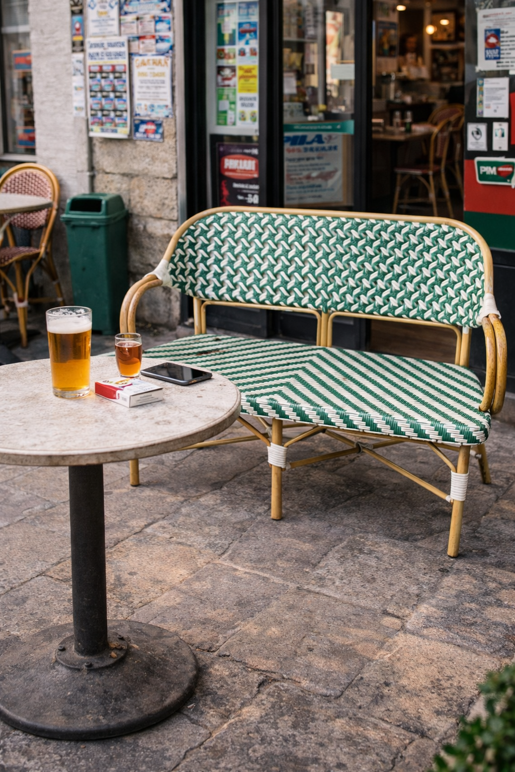 Banc bistrot extérieur Austerlitz – 2 personnes – Vert et Beige – Rotin – Image 2