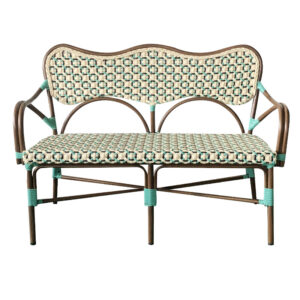 Banc bistrot extérieur Grenelle – 2 personnes – Vert et Beige – Rotin