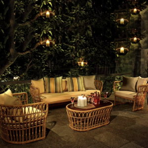 Set of 2 armchairs + lounge sofa + coffee table - 3 persons - Rattan