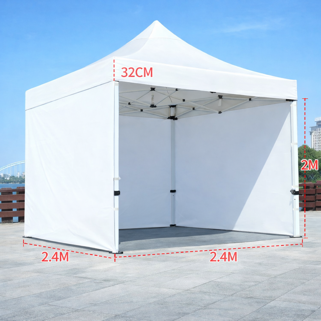 Barnum automatique 2,5 x 2,5 m blanc – Structure alu 45 cm Pro + Pack 3 côtés