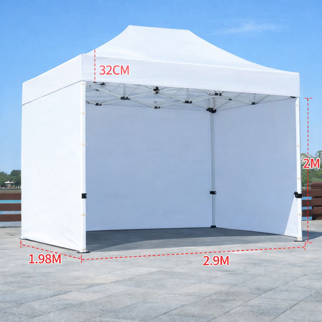 Barnum automatic 2 x 3 m white - Aluminum structure 45 cm Pro + Pack 3 sides