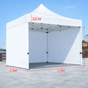 Barnum automatique 3 x 3 m blanc – Structure alu 45 cm Pro + Pack 3 côtés