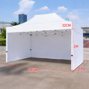 Barnum automatique 3 x 4 m blanc – Structure alu 45 cm Pro + Pack 3 côtés