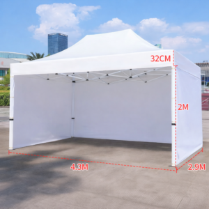 Barnum automatique 3 x 4,5 m blanc – Structure alu 45 cm Pro + Pack 3 côtés