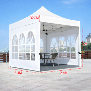 Barnum automatique 2,5 x 2,5 m blanc – Structure alu 45 cm Pro + Pack 3 fenêtres