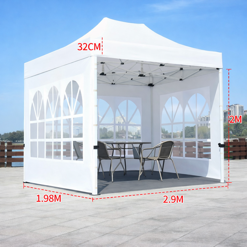 Barnum automatique 2 x 3 m blanc – Structure alu 45 cm Pro + Pack 3 fenêtres