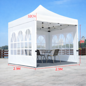 Barnum automatique 3 x 3 m blanc – Structure alu 45 cm Pro + Pack 3 fenêtres