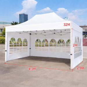 Barnum automatique 3 x 4,5 m blanc – Structure alu 45 cm Pro + Pack 3 fenêtres
