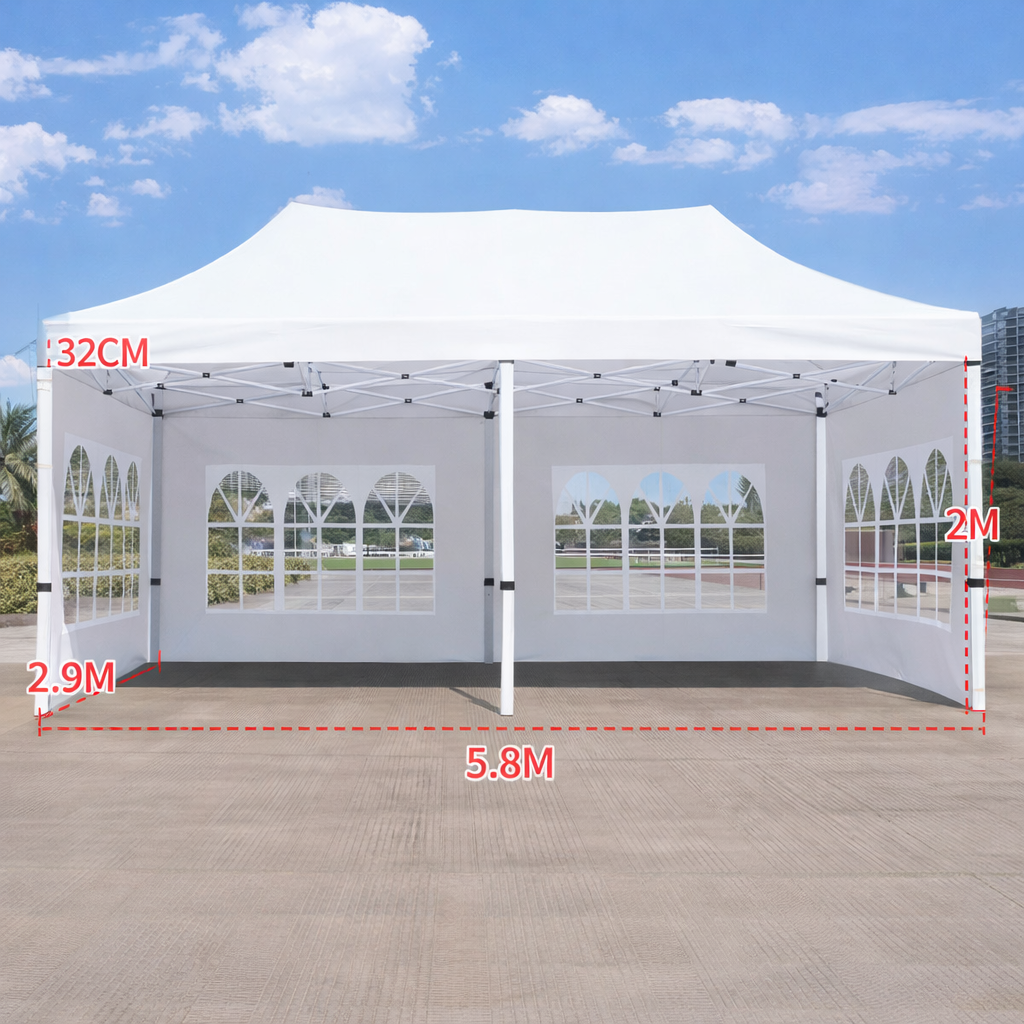 Barnum automatique 3 x 6 m blanc – Structure alu 45 cm Pro + Pack 3 fenêtres