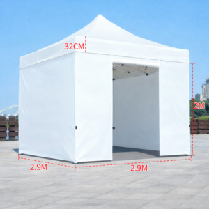 Barnum automatique 3 x 3 m blanc – Structure alu 45 cm Pro + Pack 4 côtés