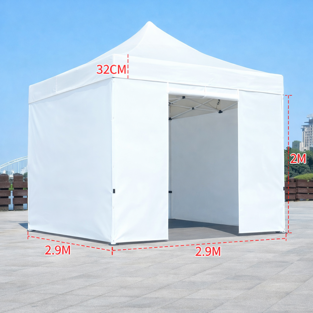 Barnum automatique 3 x 3 m blanc – Structure alu 45 cm Pro + Pack 4 côtés