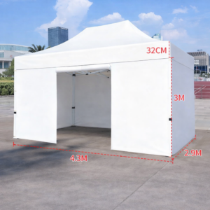 Barnum automatique 3 x 4,5 m blanc – Structure alu 45 cm Pro + Pack 4 côtés