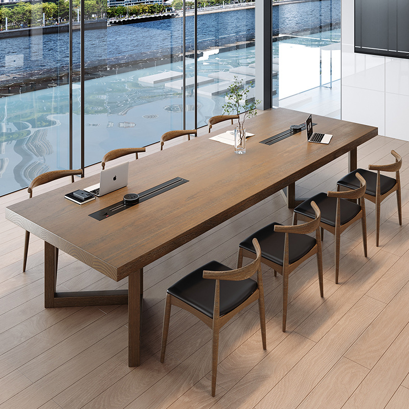 Table de réunion rectangulaire en bois massif (sur mesure) – Image 2